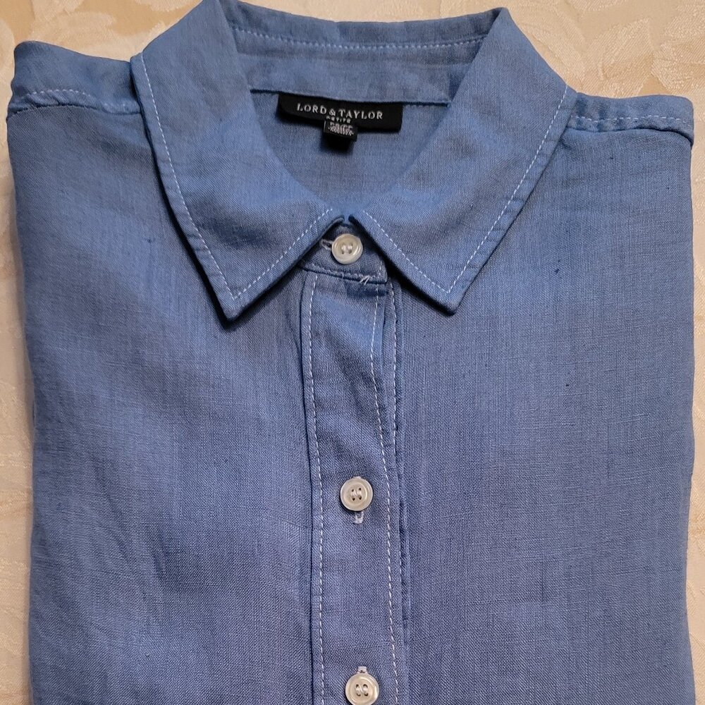 Blue Linen Shirt Petite Small